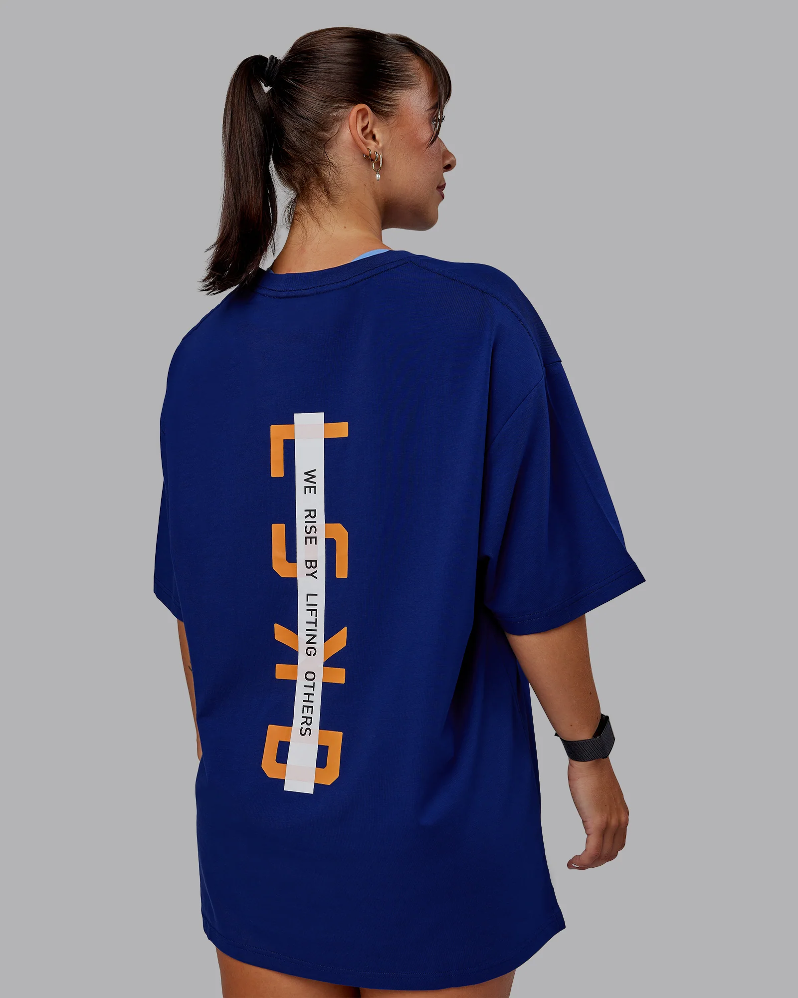 Unisex Strike Through FLXCotton Tee Oversize - Midnight Blue-Vibrant Orange