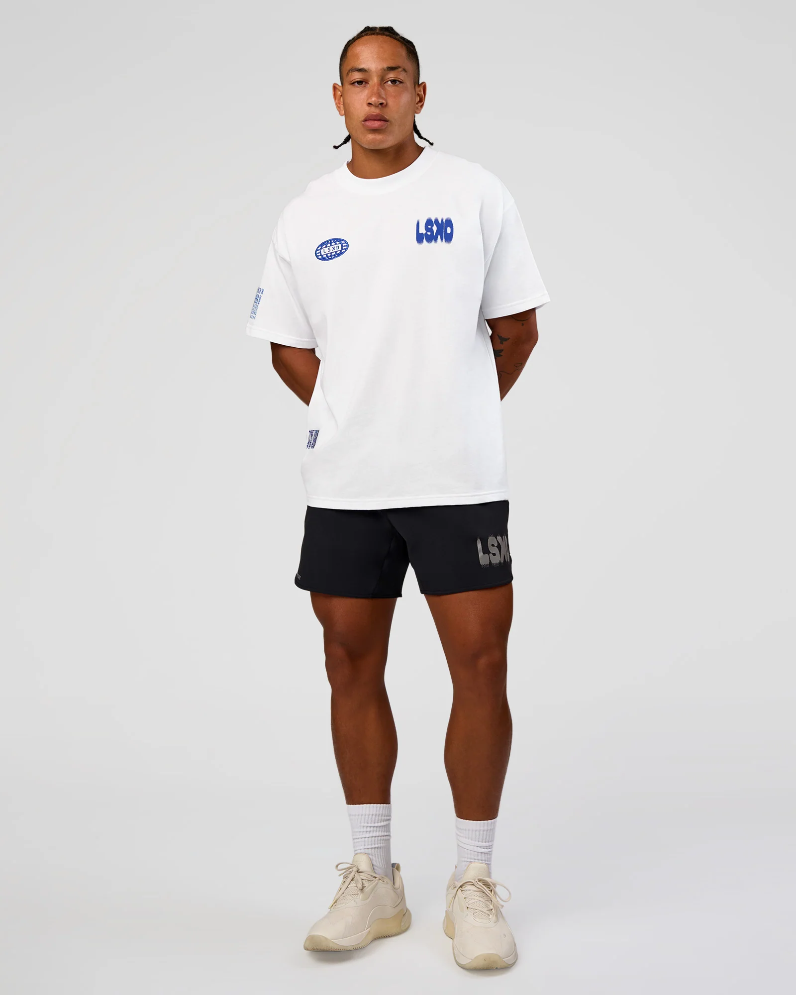 Static Grit Heavyweight Oversized Tee - White-Electric Indigo