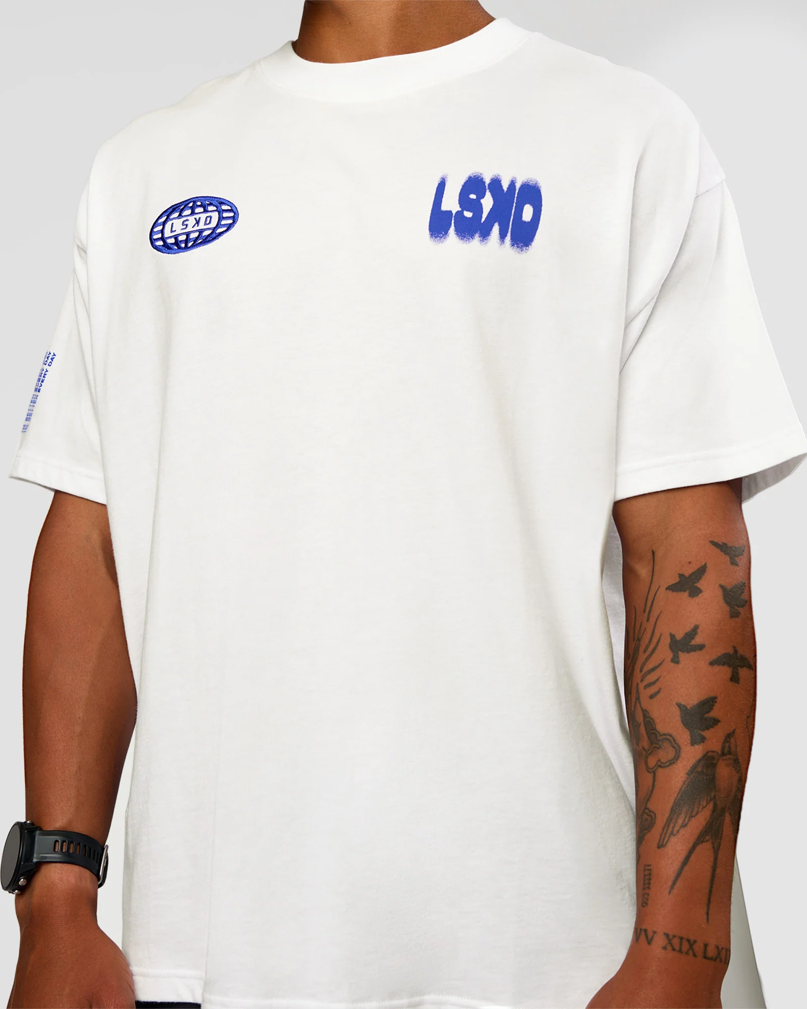 Static Grit Heavyweight Oversized Tee - White-Electric Indigo