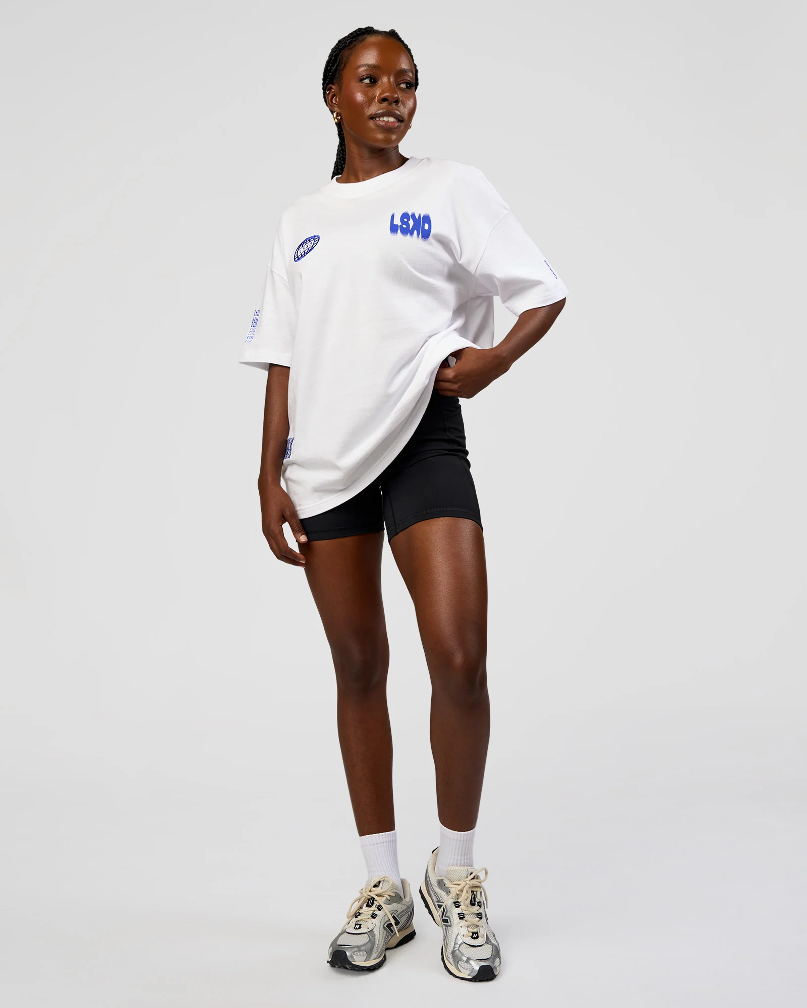 Static Grit Heavyweight Oversized Tee - White-Electric Indigo