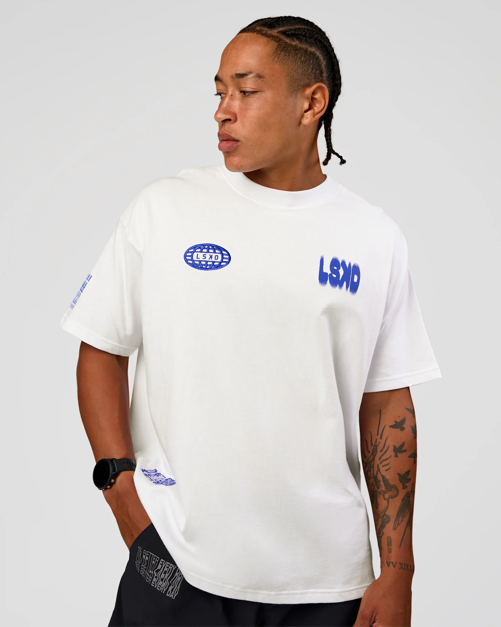 Static Grit Heavyweight Oversized Tee - White-Electric Indigo