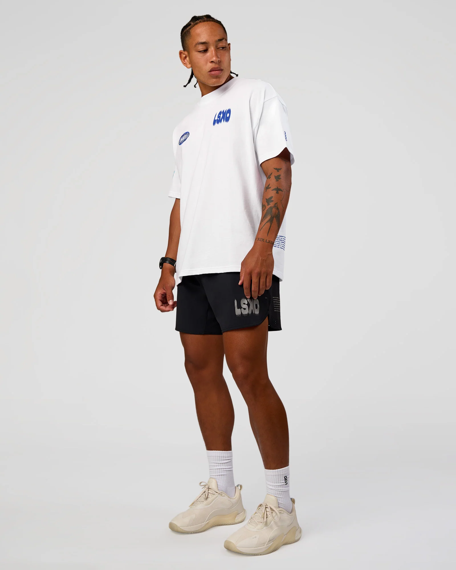 Static Grit Heavyweight Oversized Tee - White-Electric Indigo