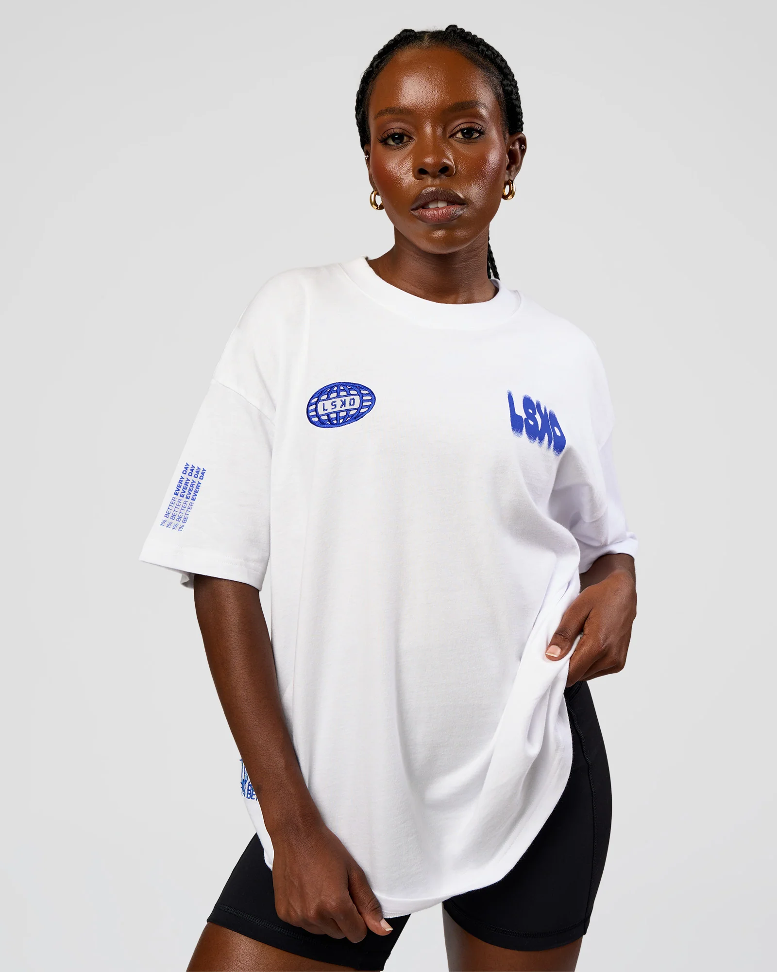 Static Grit Heavyweight Oversized Tee - White-Electric Indigo