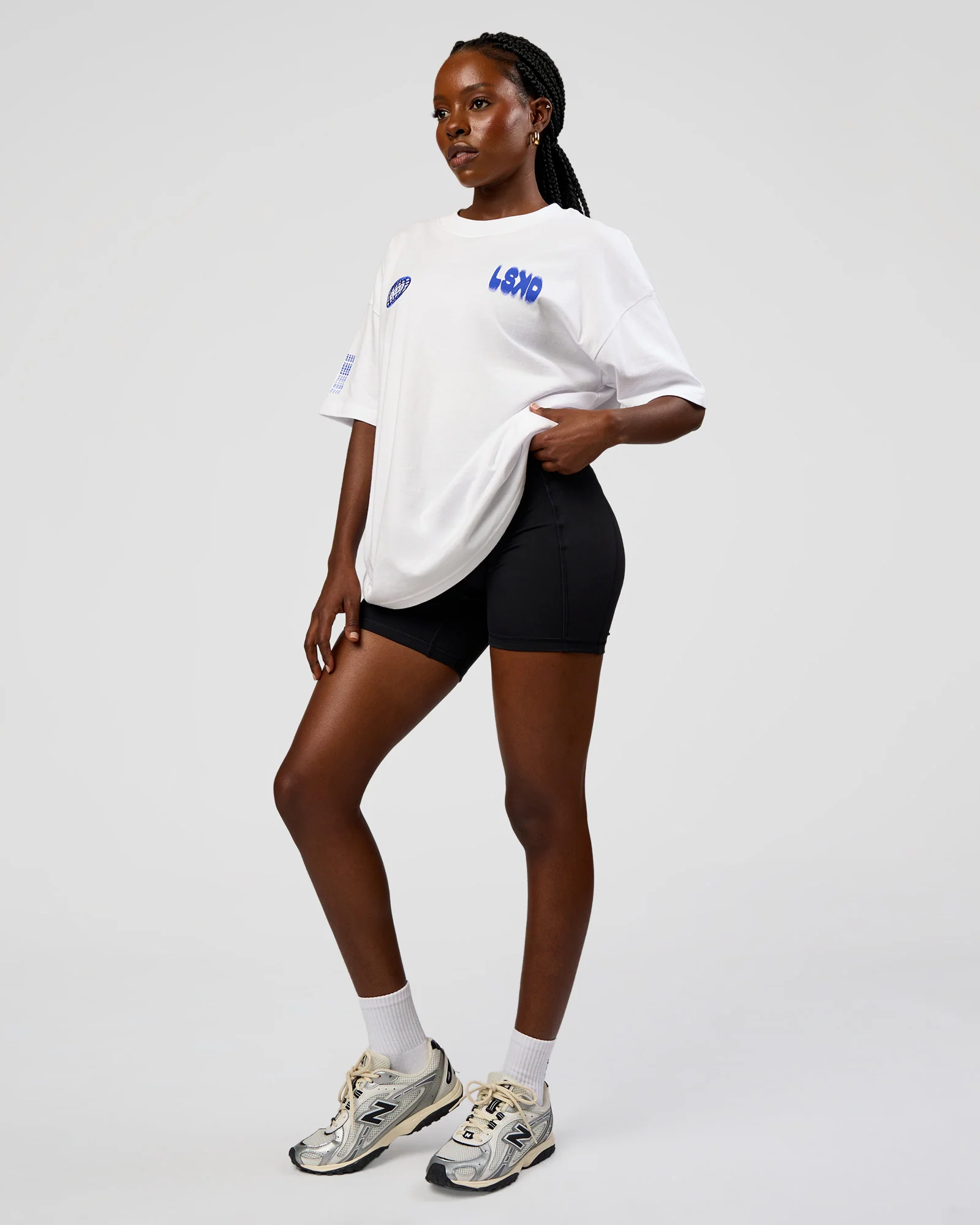 Static Grit Heavyweight Oversized Tee - White-Electric Indigo