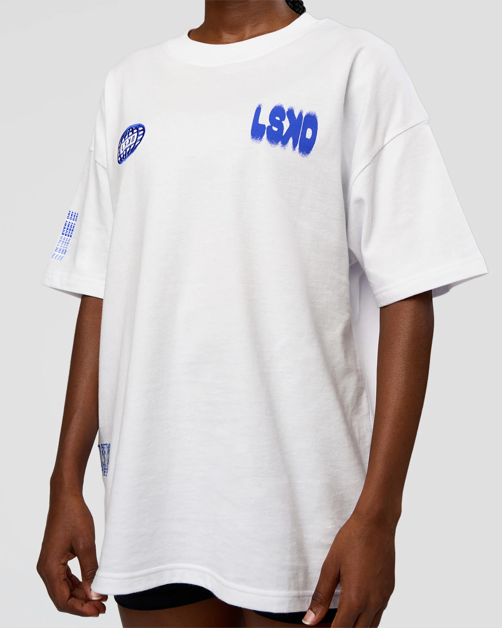 Static Grit Heavyweight Oversized Tee - White-Electric Indigo