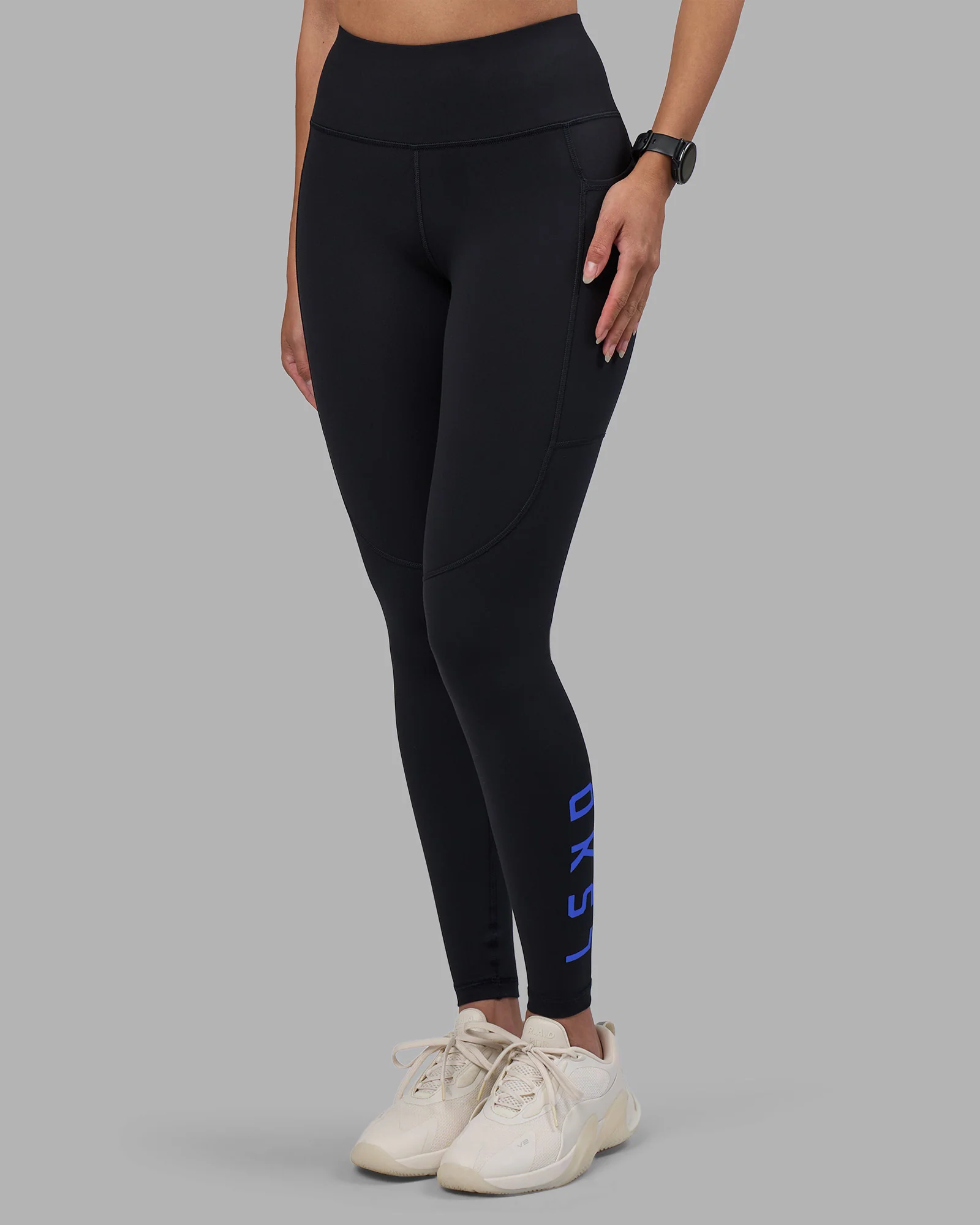 Rep Ultra High-Rise Full Length Legging Pockets - Black-Power Cobalt