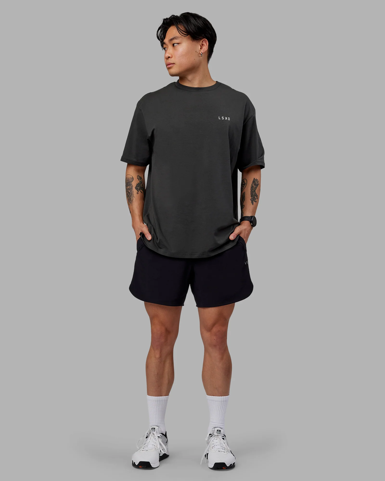 Unisex Strike Through FLXCotton Tee Oversize - Pirate Black-Black