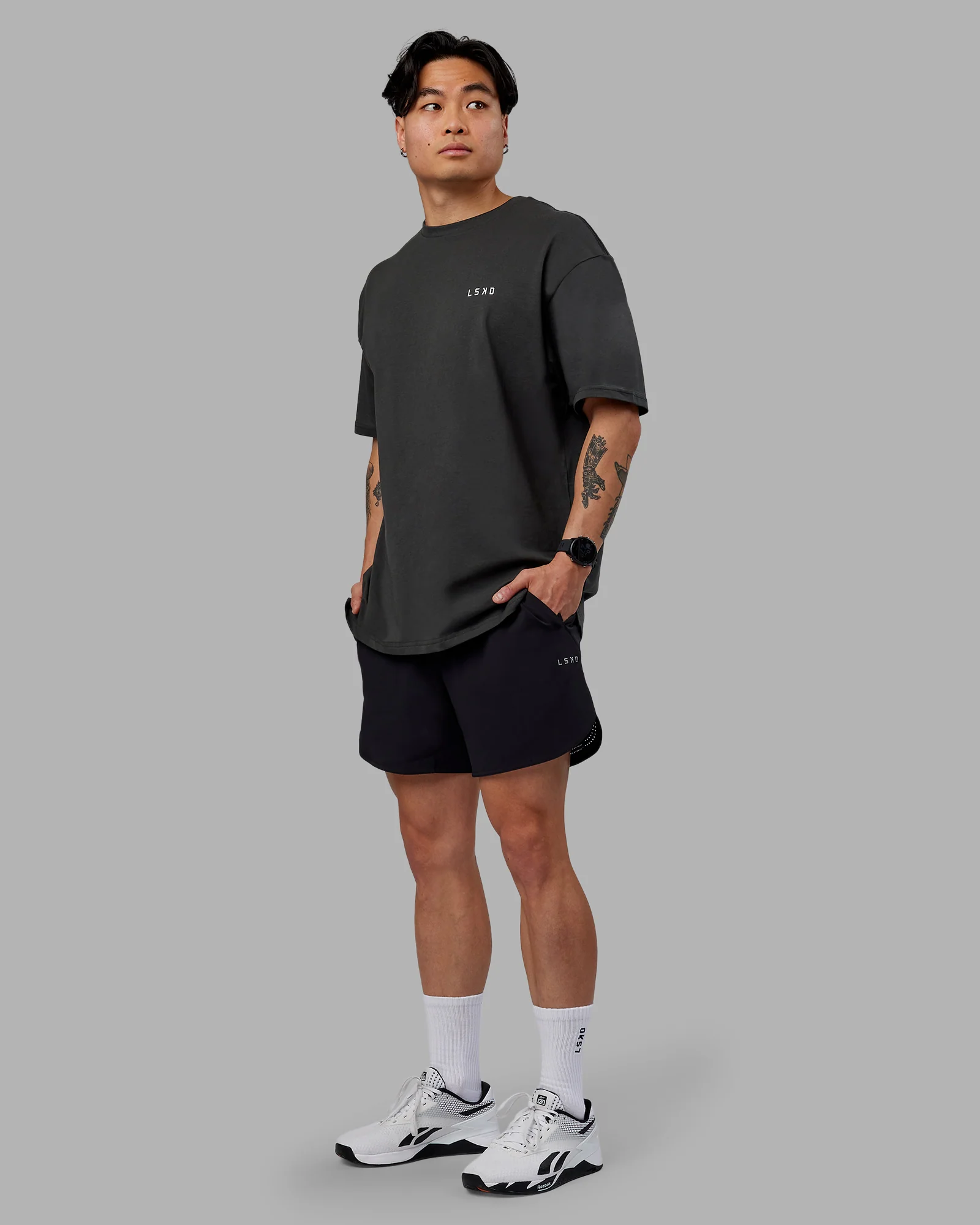 Unisex Strike Through FLXCotton Tee Oversize - Pirate Black-Black