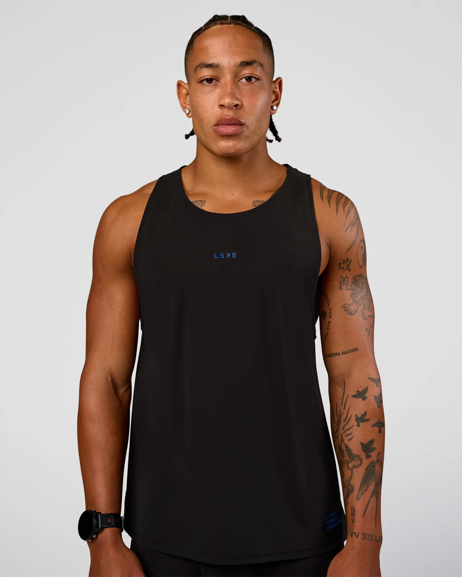 Cadence Run Club Script Values Tank - Black-Palace Blue