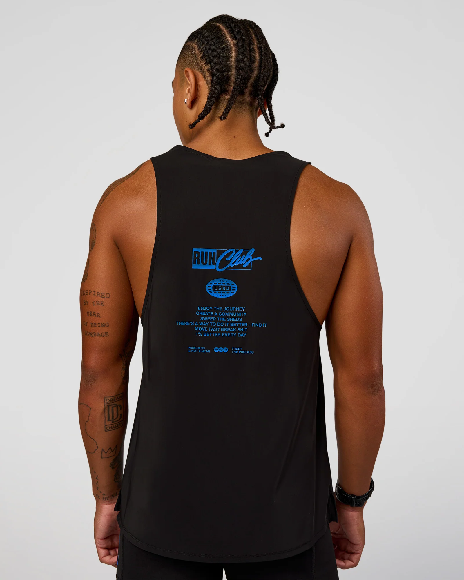 Cadence Run Club Script Values Tank - Black-Palace Blue