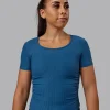 Ignite Ribbed Scrunch Side Cropped Tee - Indigo