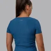 Ignite Ribbed Scrunch Side Cropped Tee - Indigo