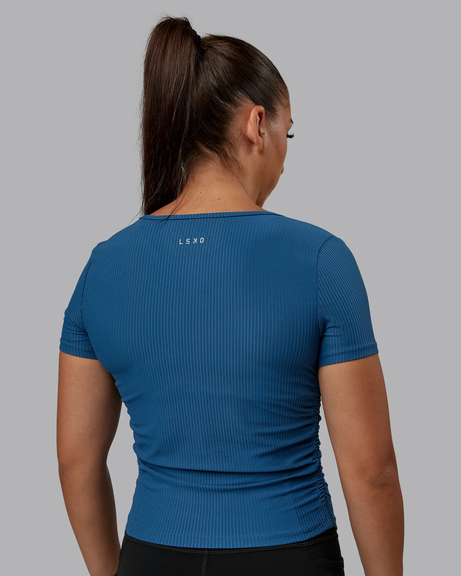 Ignite Ribbed Scrunch Side Cropped Tee - Indigo