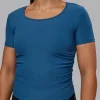 Ignite Ribbed Scrunch Side Cropped Tee - Indigo