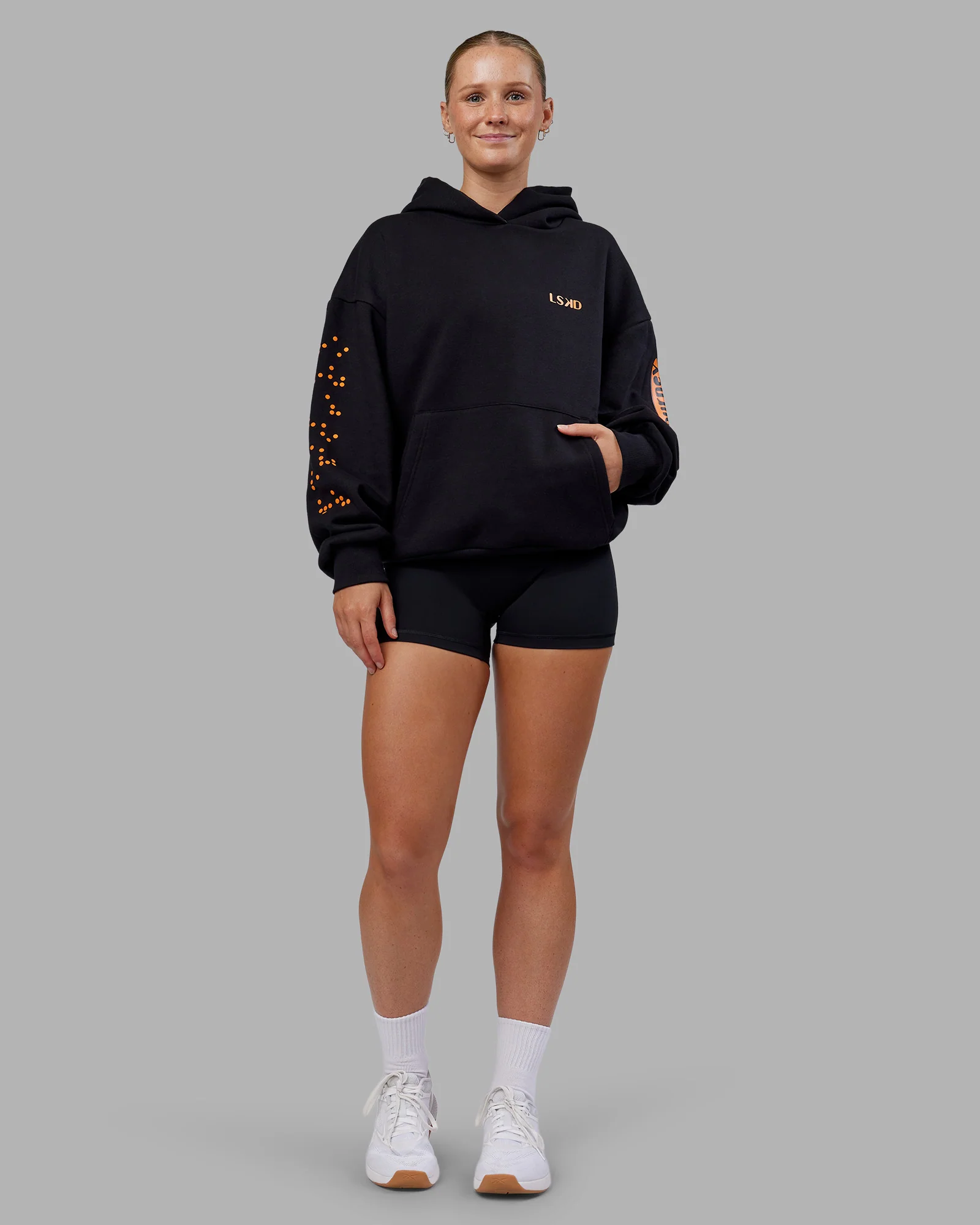 Hyped Unisex Oversized Hoodie - Black-Vibrant Orange