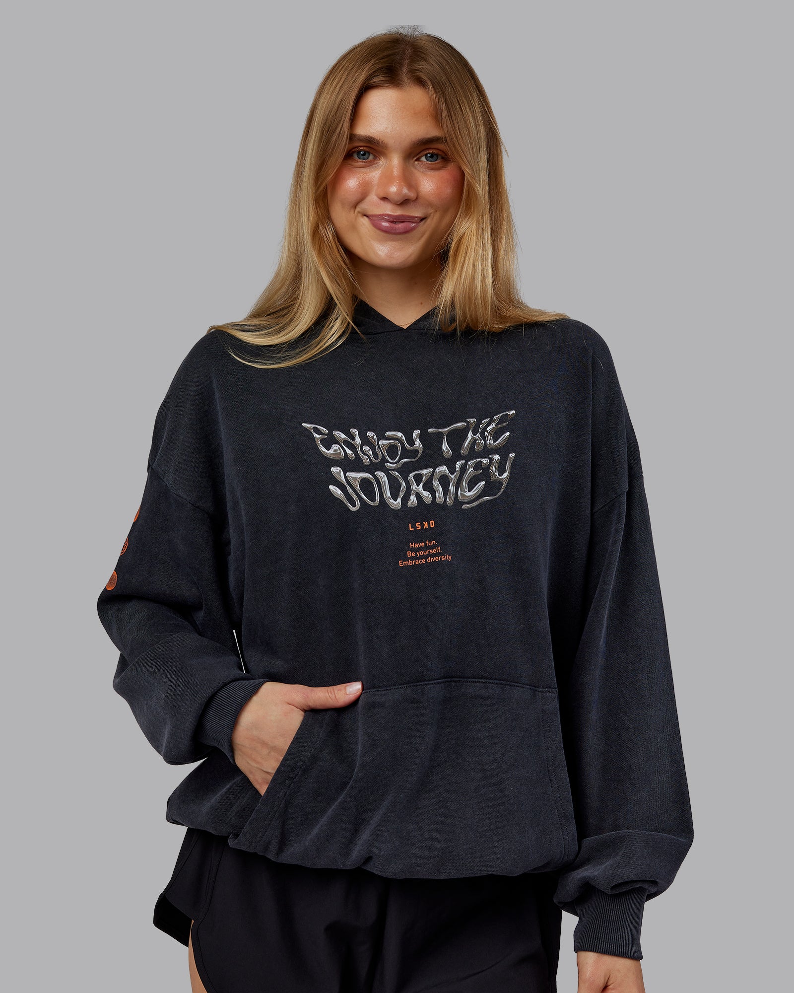 Chrome Washed Oversized Hoodie - Black