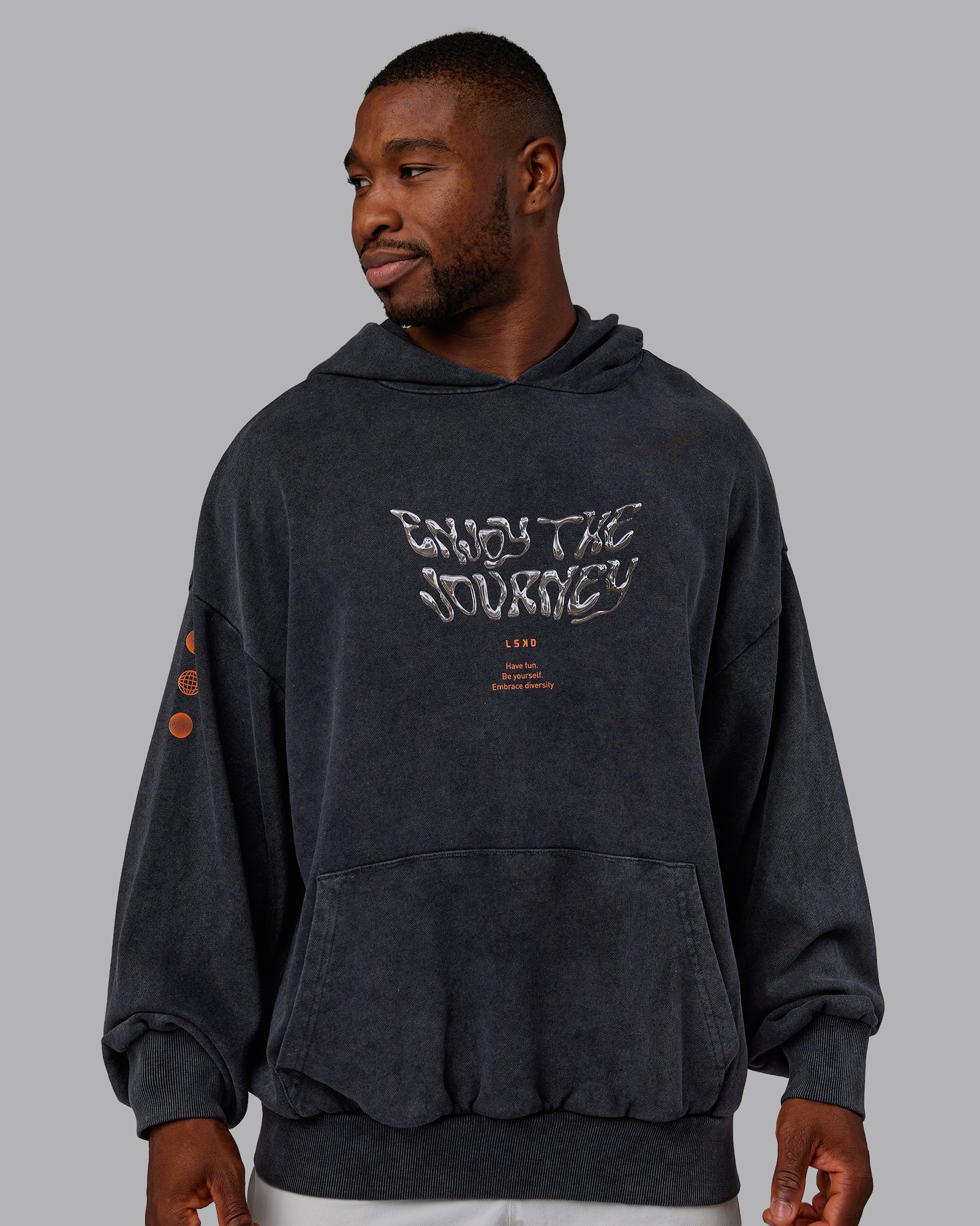 Chrome Washed Oversized Hoodie - Black