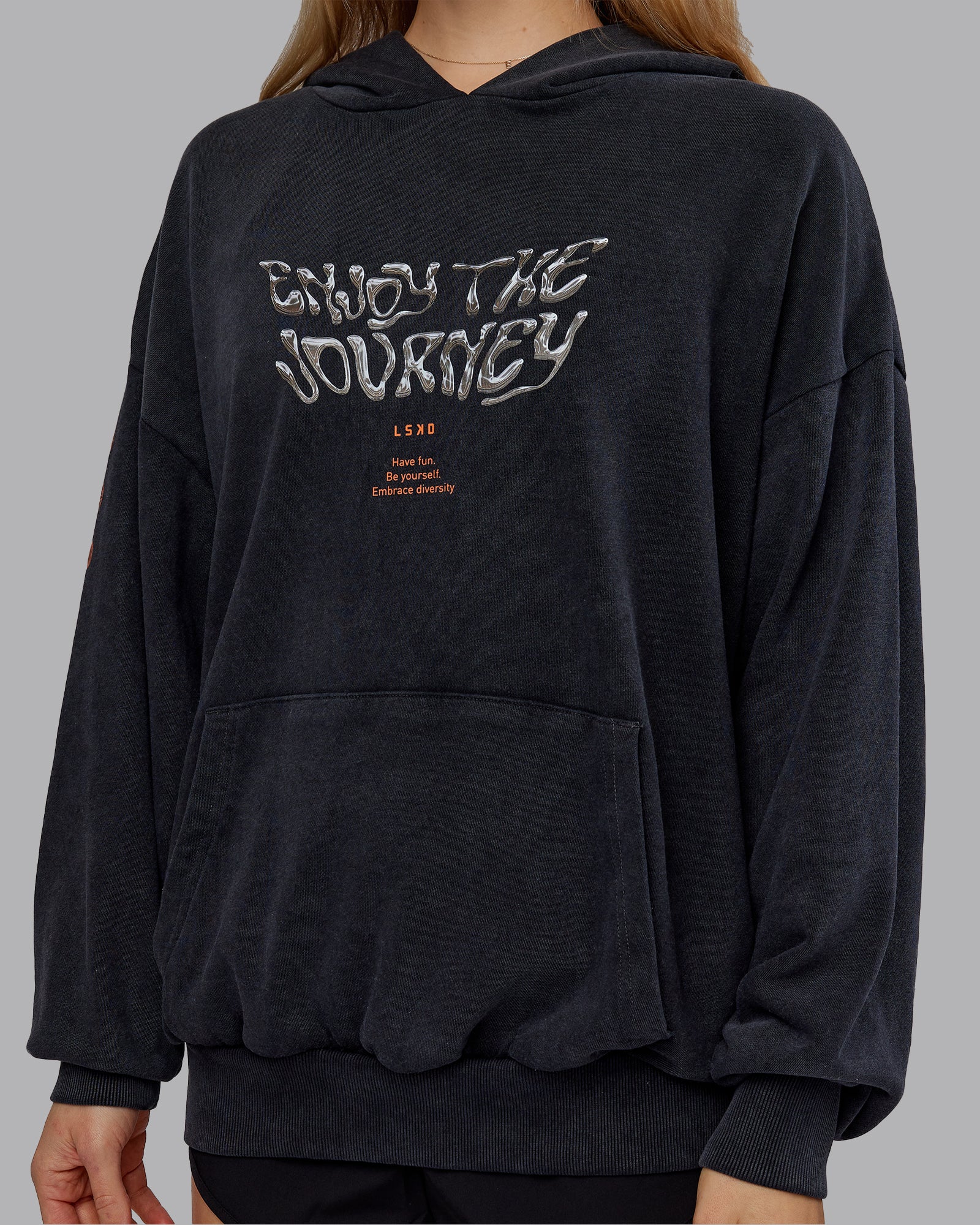 Chrome Washed Oversized Hoodie - Black