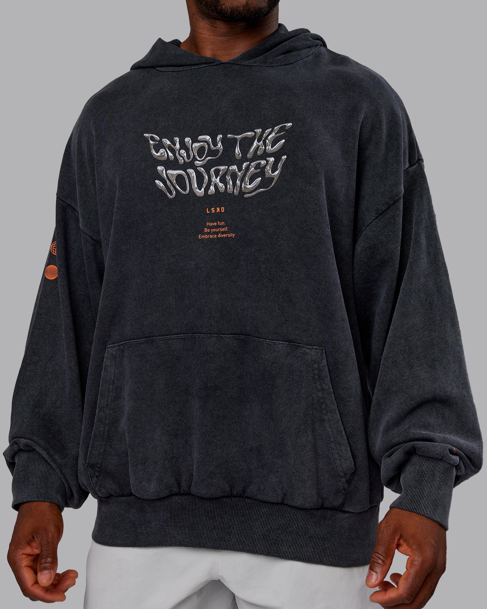 Chrome Washed Oversized Hoodie - Black