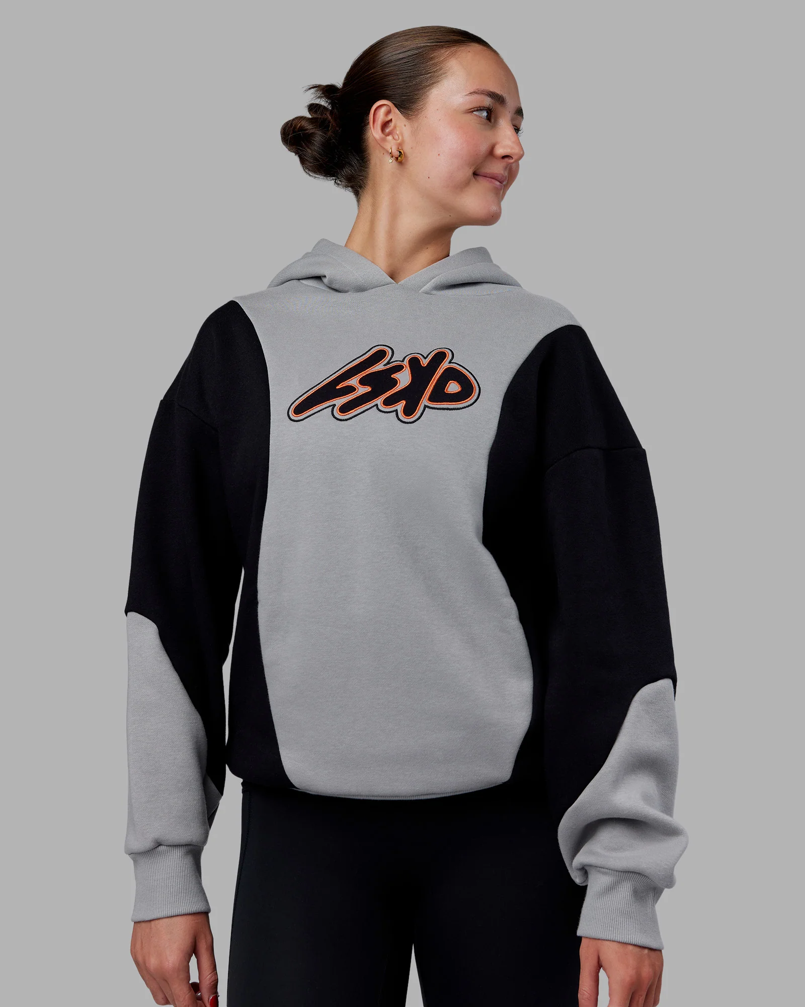 Downtown Oversized Panel Hoodie - Circular Grey - Black