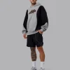 Downtown Oversized Panel Hoodie - Circular Grey - Black