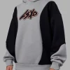 Downtown Oversized Panel Hoodie - Circular Grey - Black