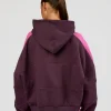 Slam Cropped Oversized Hoodie - Midnight Plum-Ultra Fuchsia