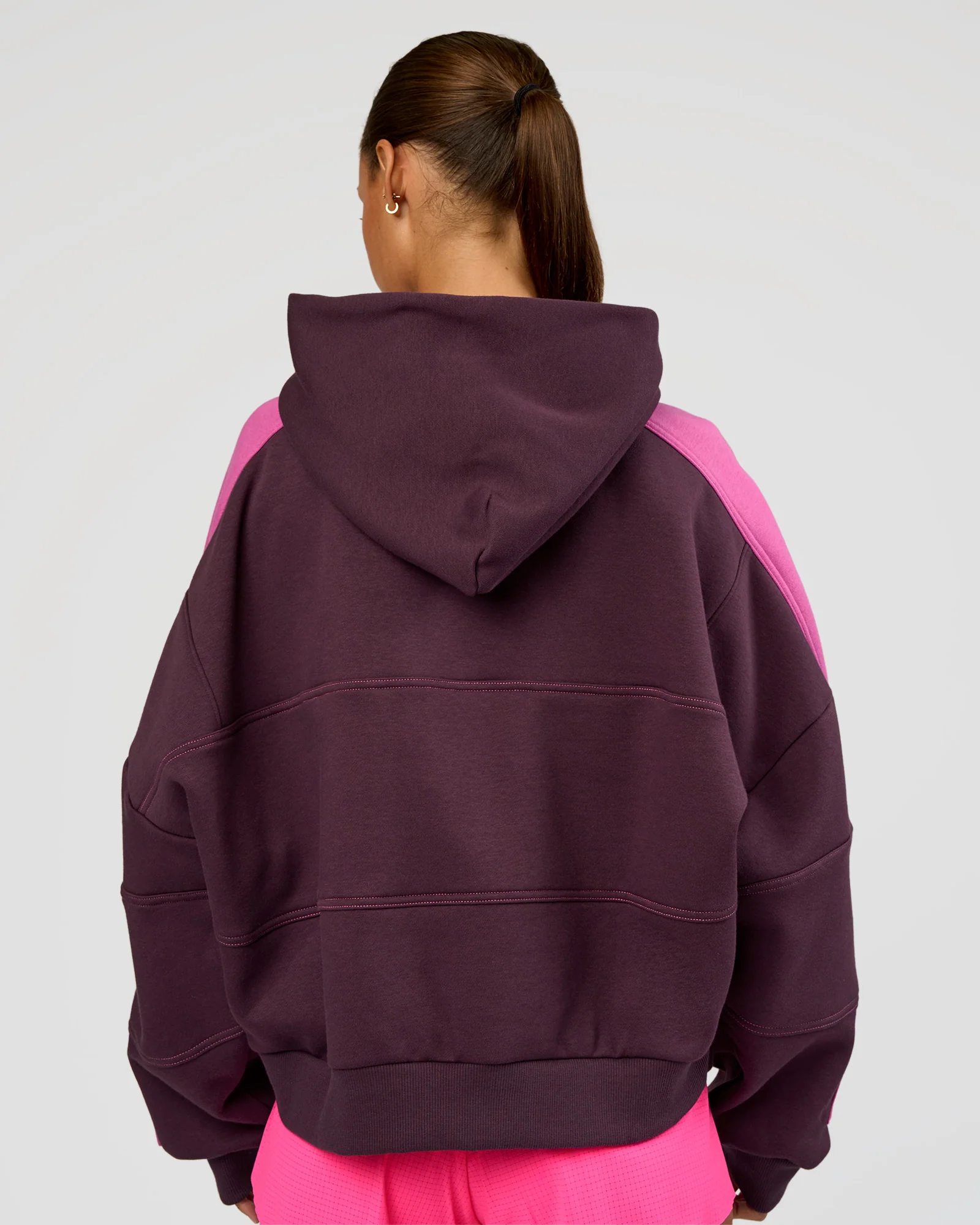 Slam Cropped Oversized Hoodie - Midnight Plum-Ultra Fuchsia
