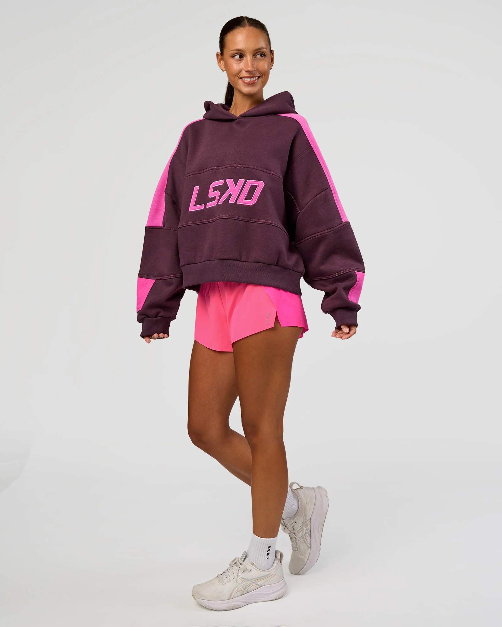 Slam Cropped Oversized Hoodie - Midnight Plum-Ultra Fuchsia