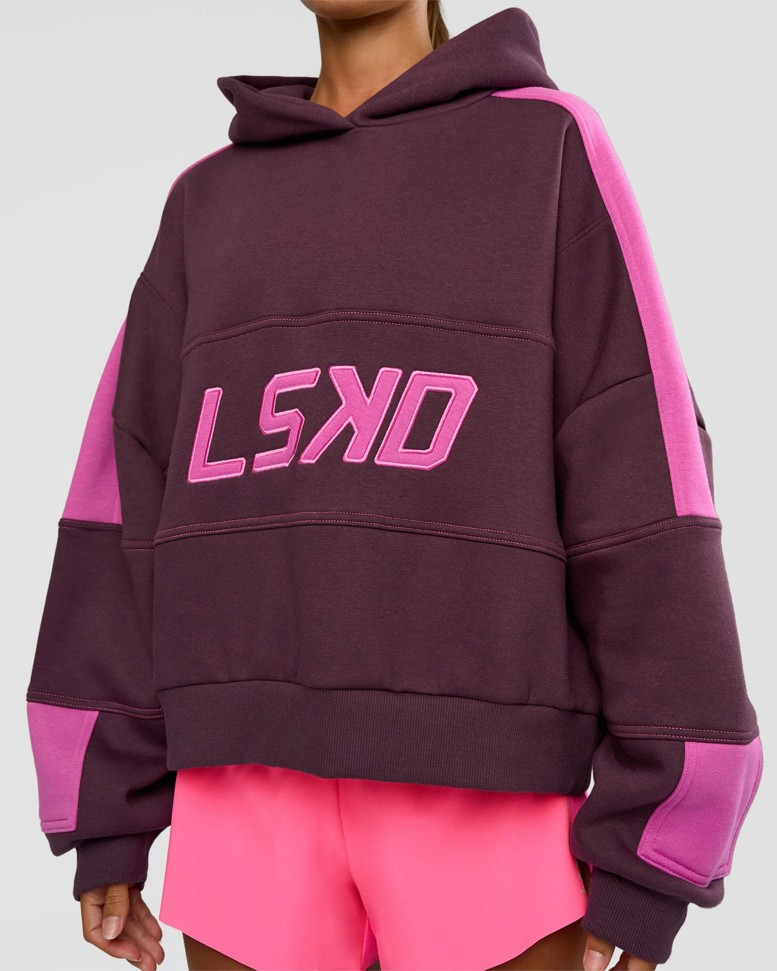 Slam Cropped Oversized Hoodie - Midnight Plum-Ultra Fuchsia