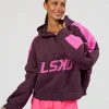Slam Cropped Oversized Hoodie - Midnight Plum-Ultra Fuchsia