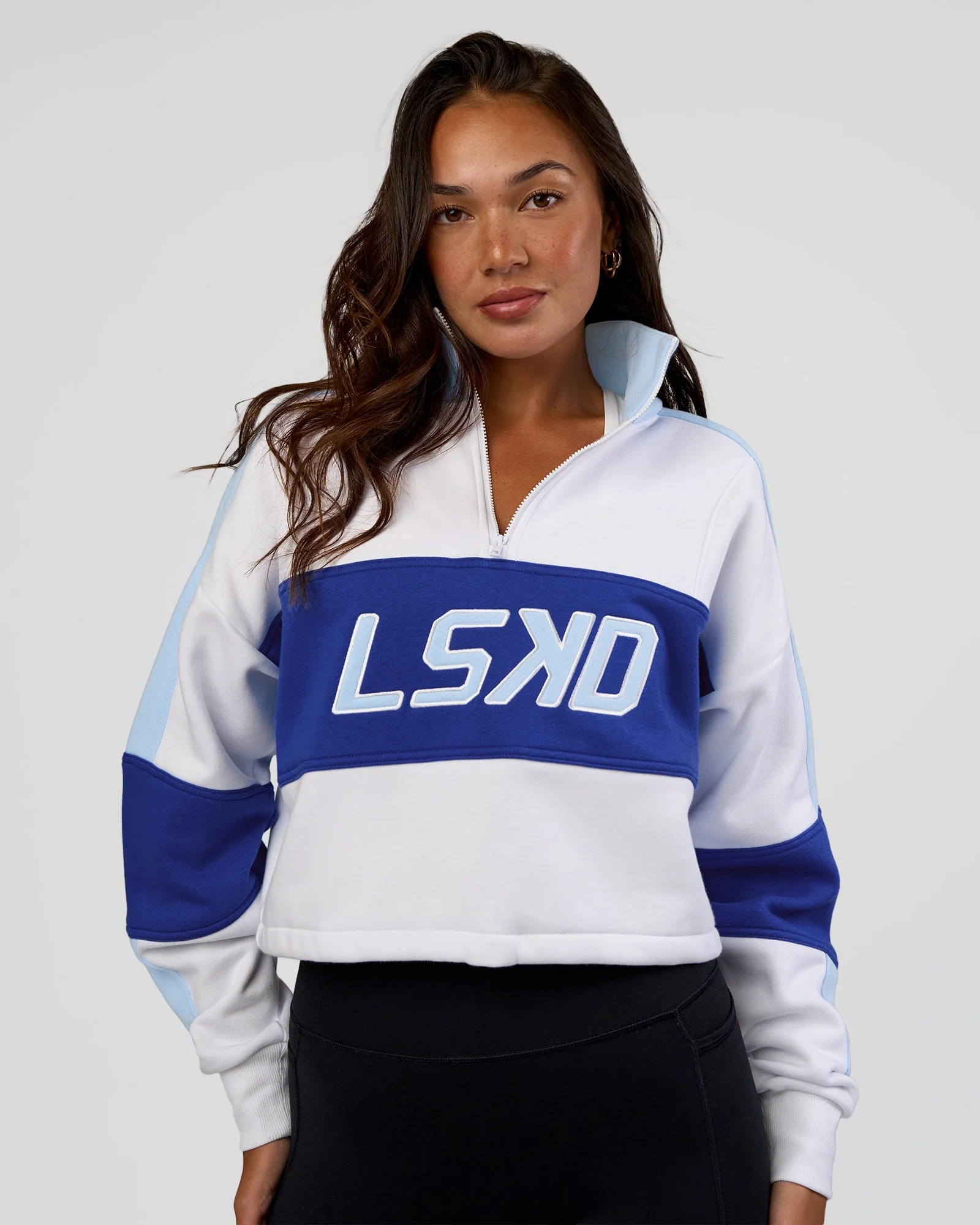 Slam Quarter Zip Sweater - White-Electric Indigo