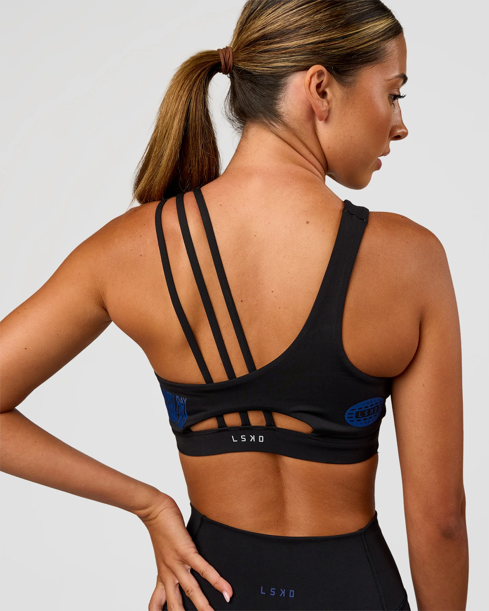 Galvanise Hype Graphic Sports Bra 2.0 - Black-Electric Indigo