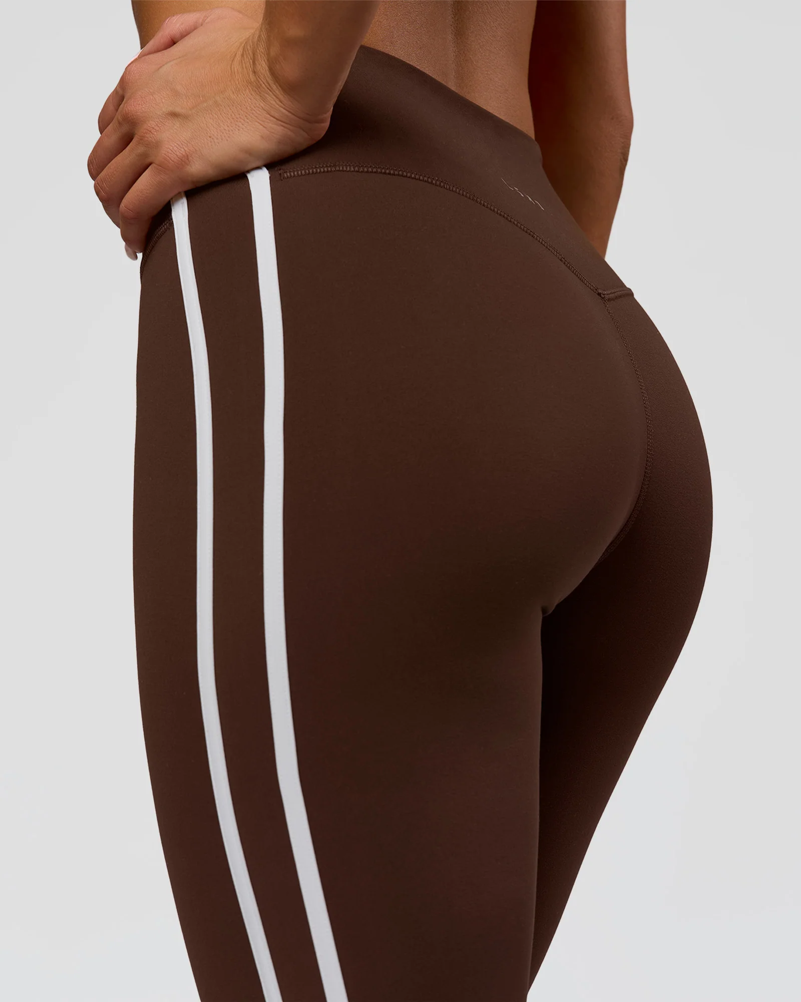 Fusion V-Contour Bind High-Rise Flared Legging - Hot Chocolate-white
