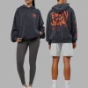 Journey Washed Unisex Oversize Hoodie - Black-Ultra Orange