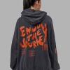 Journey Washed Unisex Oversize Hoodie - Black-Ultra Orange