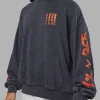 Journey Washed Unisex Oversize Hoodie - Black-Ultra Orange