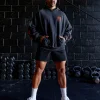 Journey Washed Unisex Oversize Hoodie - Black-Ultra Orange