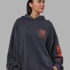 Journey Washed Unisex Oversize Hoodie - Black-Ultra Orange