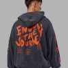 Journey Washed Unisex Oversize Hoodie - Black-Ultra Orange