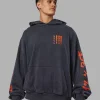 Journey Washed Unisex Oversize Hoodie - Black-Ultra Orange