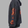 Journey Washed Unisex Oversize Hoodie - Black-Ultra Orange