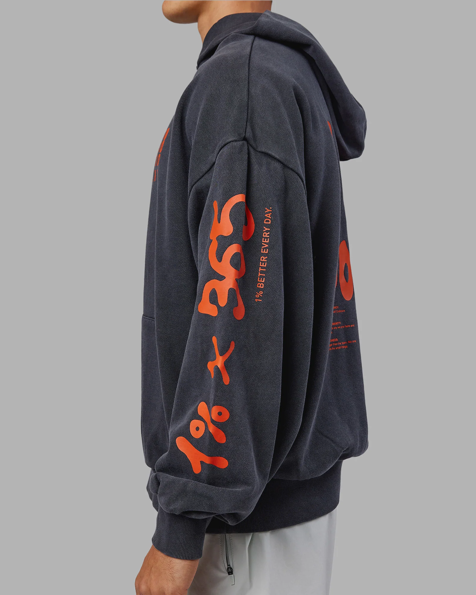 Journey Washed Unisex Oversize Hoodie - Black-Ultra Orange