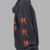 Journey Washed Unisex Oversize Hoodie - Black-Ultra Orange