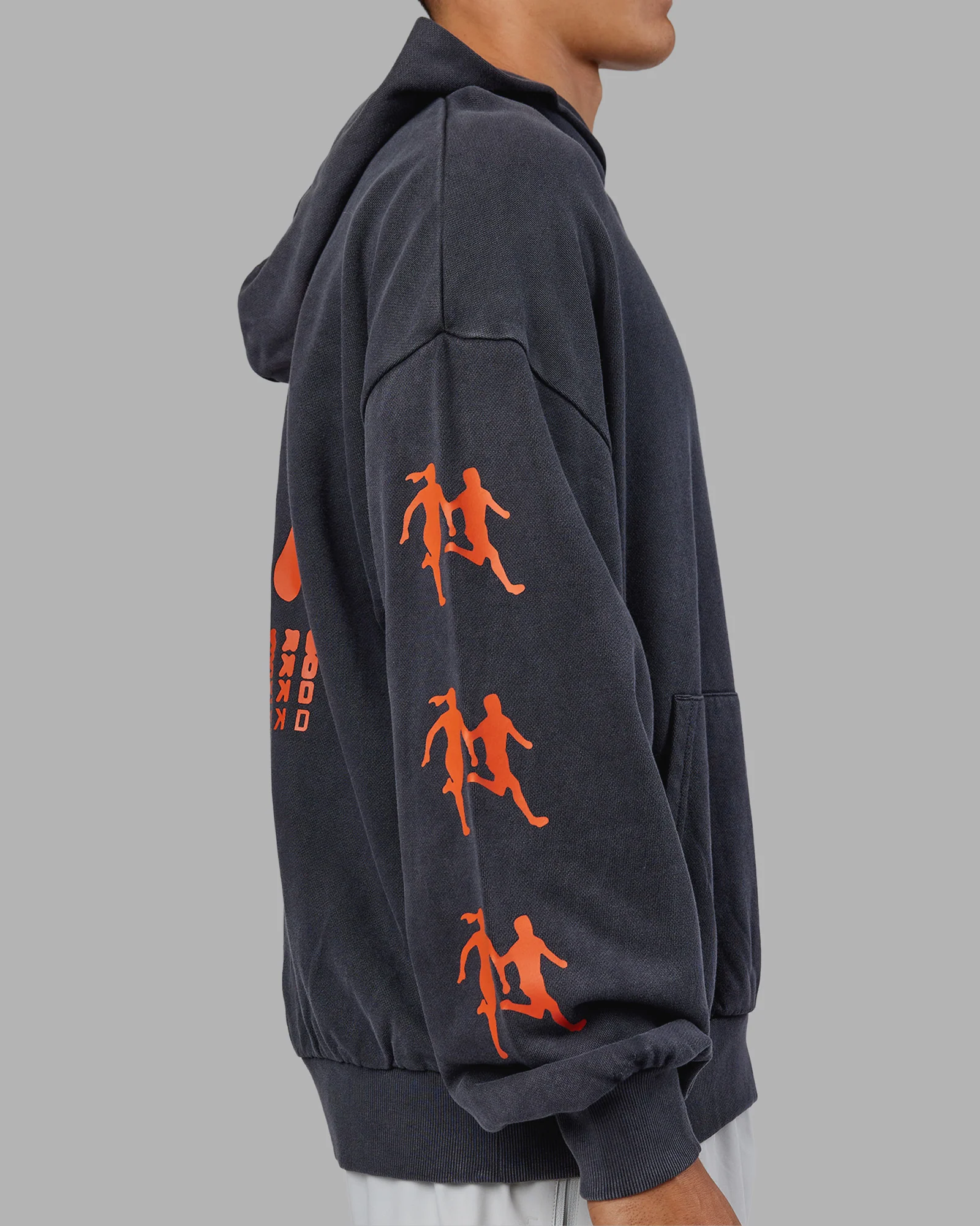 Journey Washed Unisex Oversize Hoodie - Black-Ultra Orange