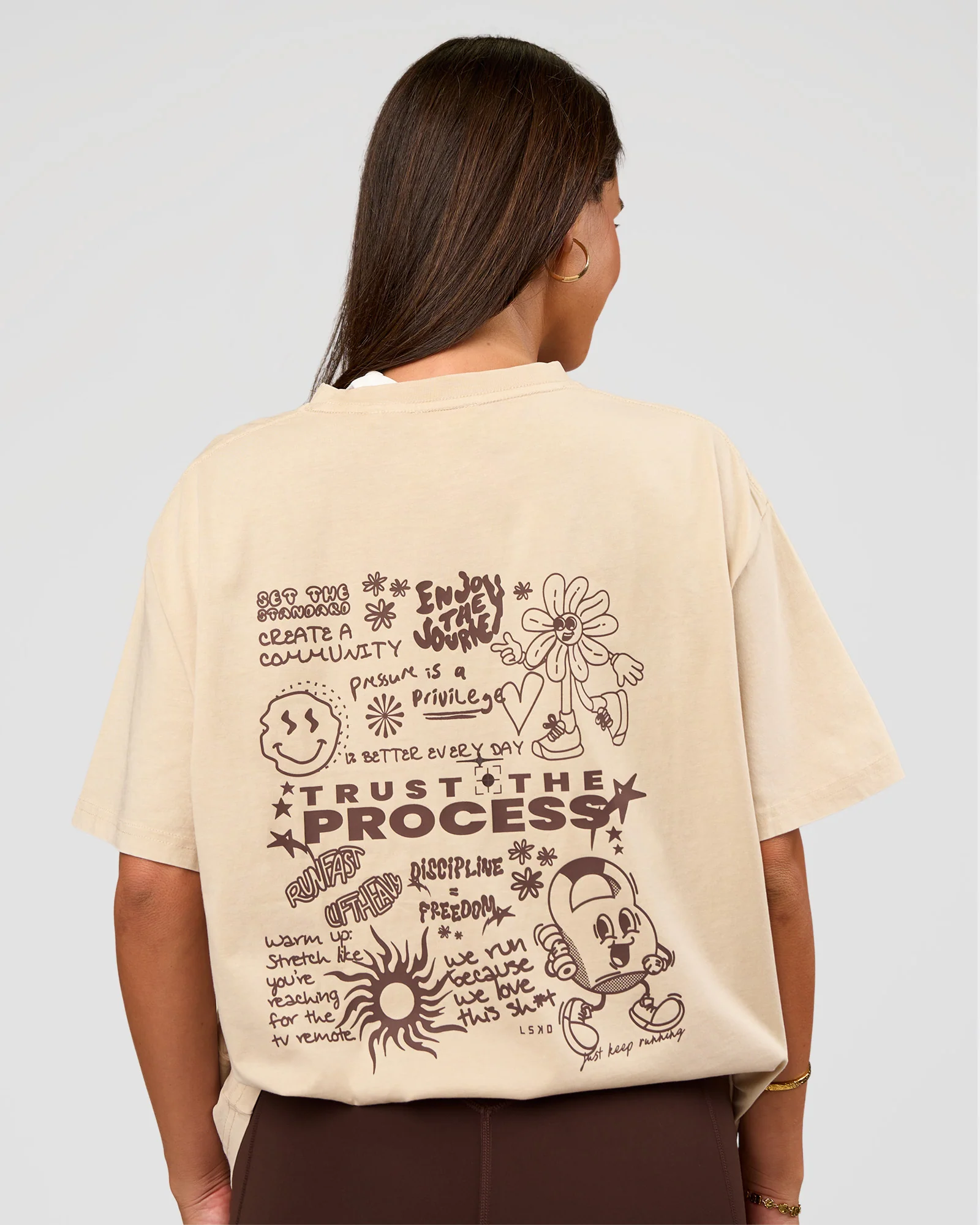 Built On Values Oversized Washed Tee - Shale Beige Washed-Hot Chocolate
