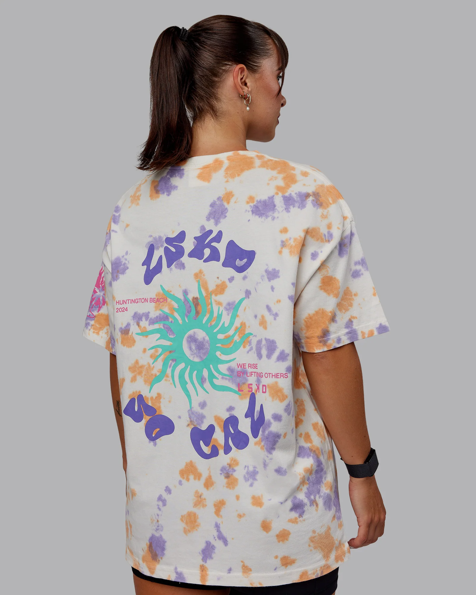 Washed Huntington 24 Heavyweight Oversize Tee - Tie Dye Tangerine-Dahlia Purple