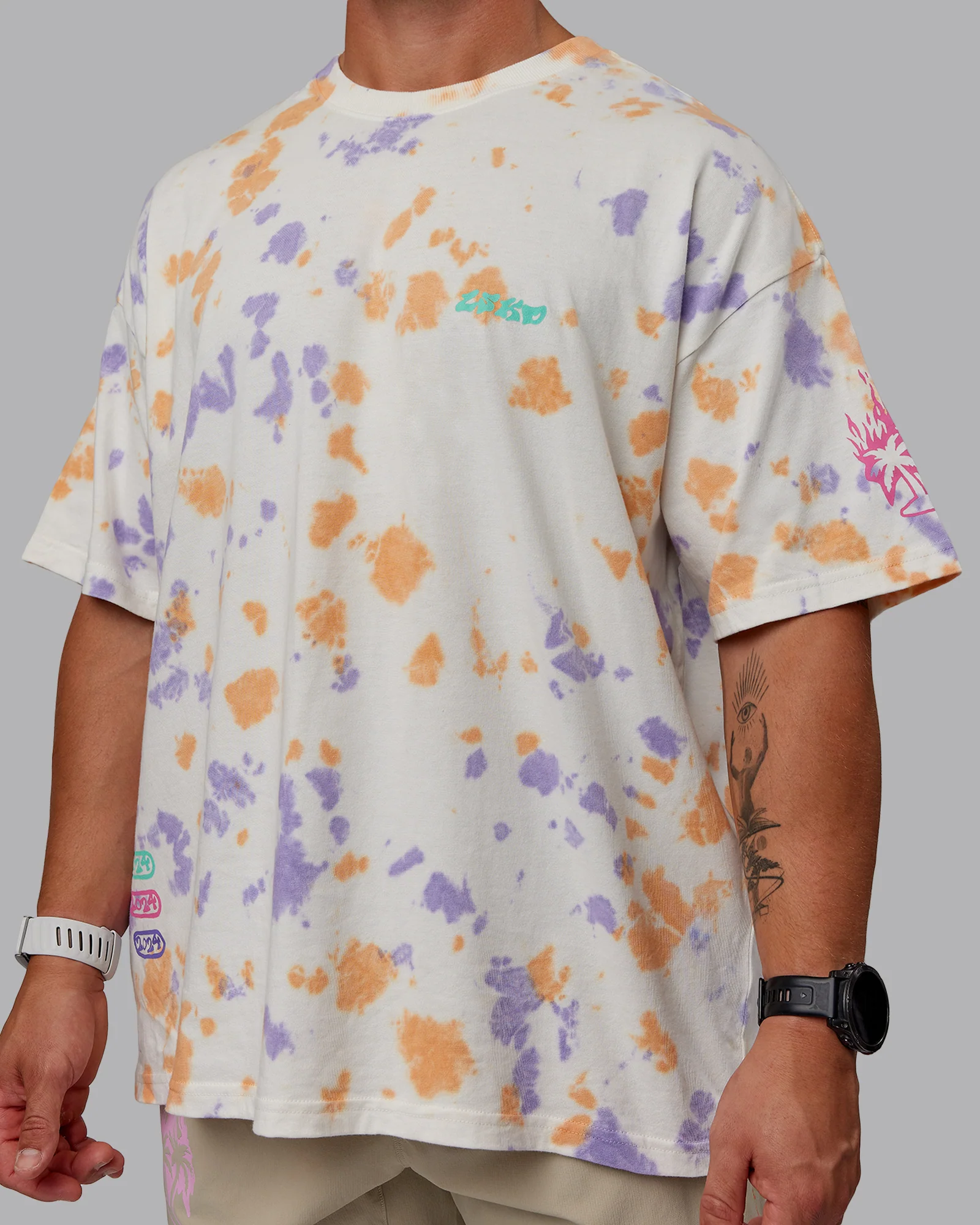Washed Huntington 24 Heavyweight Oversize Tee - Tie Dye Tangerine-Dahlia Purple