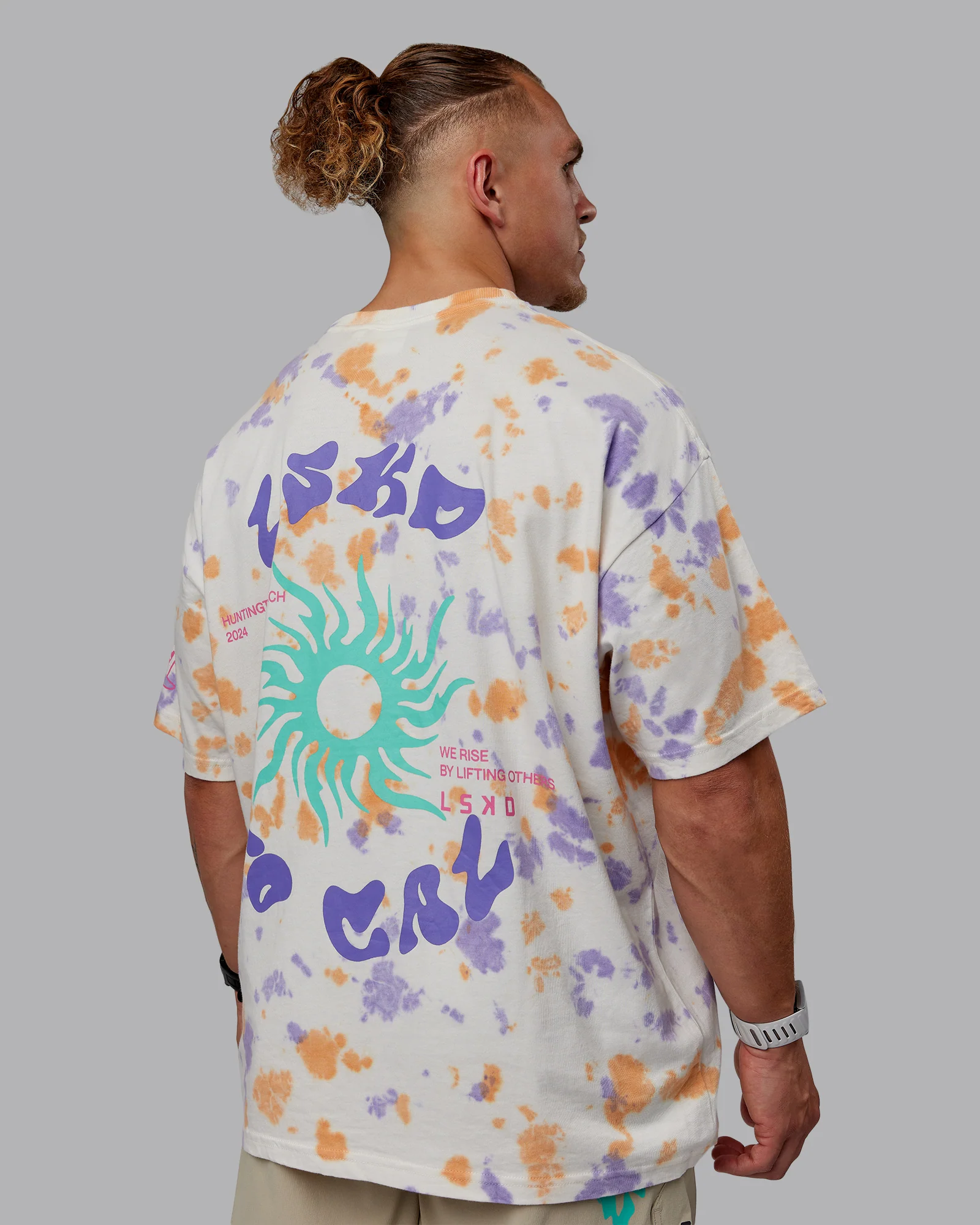 Washed Huntington 24 Heavyweight Oversize Tee - Tie Dye Tangerine-Dahlia Purple