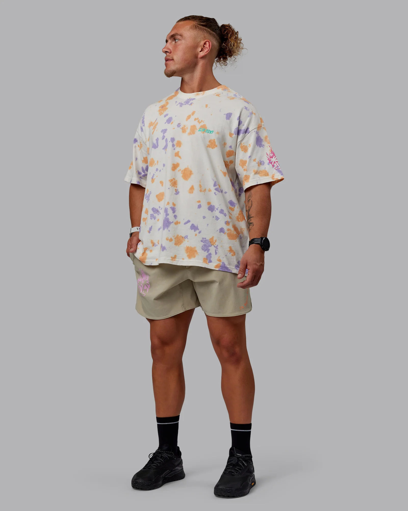 Washed Huntington 24 Heavyweight Oversize Tee - Tie Dye Tangerine-Dahlia Purple